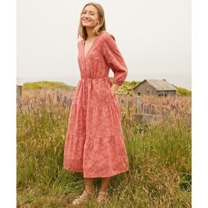 Marine Layer Women's Rust Salmon Eyelet Willow Puff Sleeve Midi Dress XL